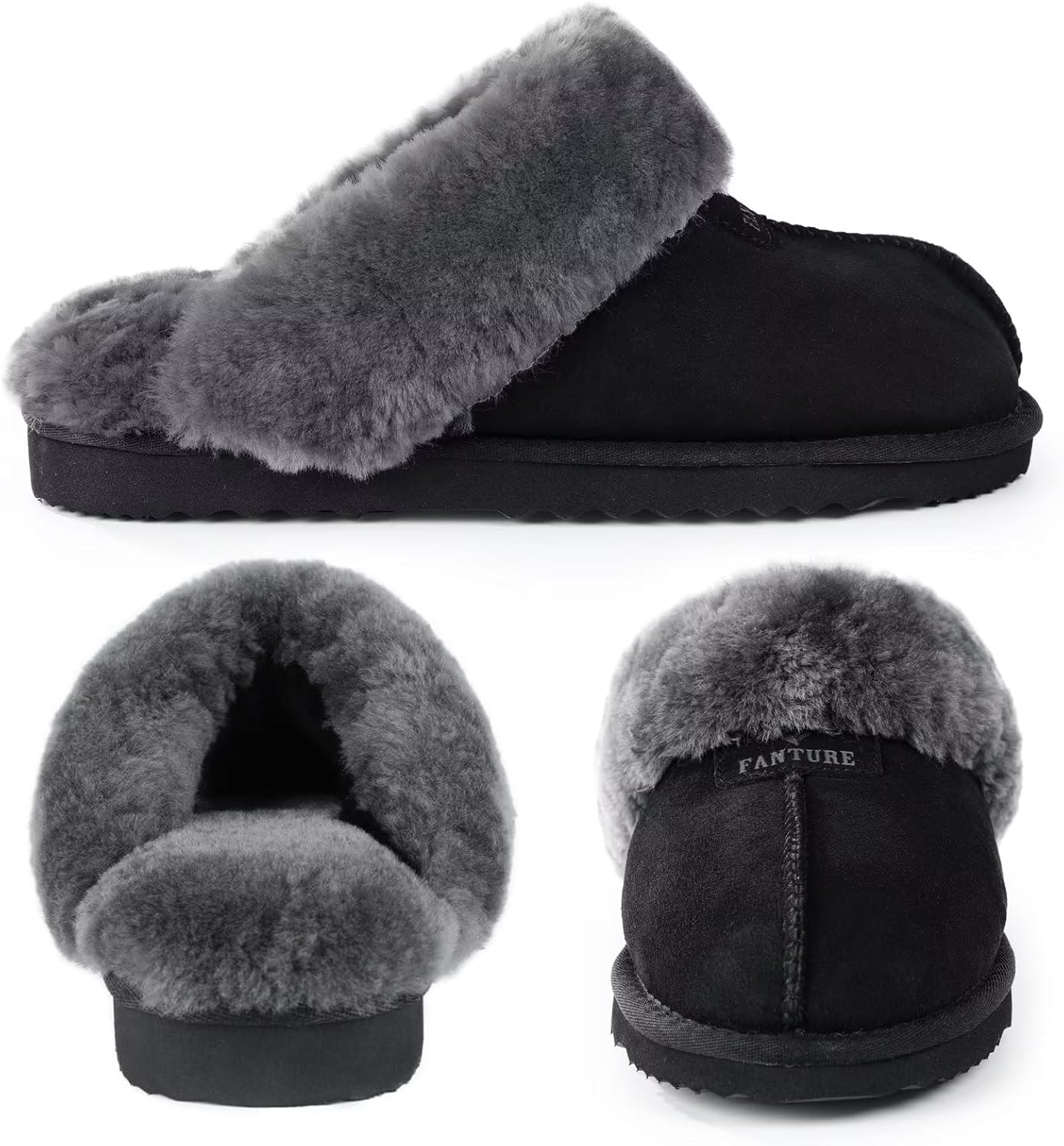 FANTURE Genuine Australian Sheepskin Women Slippers, Memory Foam Fluffy Shearling Slippers Indoor Outdoor House Shoes with Warm Lining - Image 3