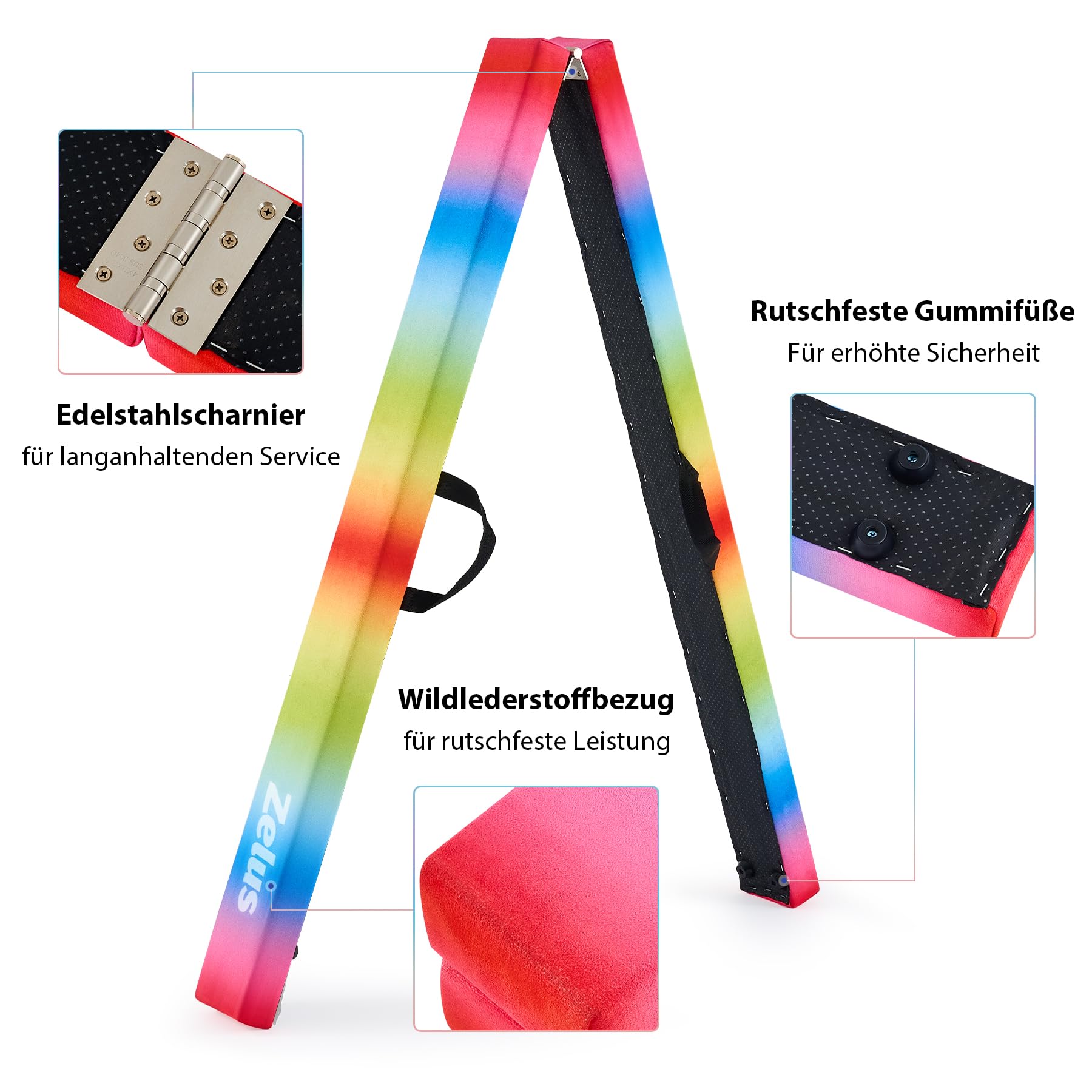 ZELUS 240/270 cm Schwebebalken Kinder für Zuhause Faltbarer Gymnastikbalken aus Eva-Schaum & Holz Balancierbalken mit erhöhten Füßen & Tragegriffen für Fitness, Training, Turnen