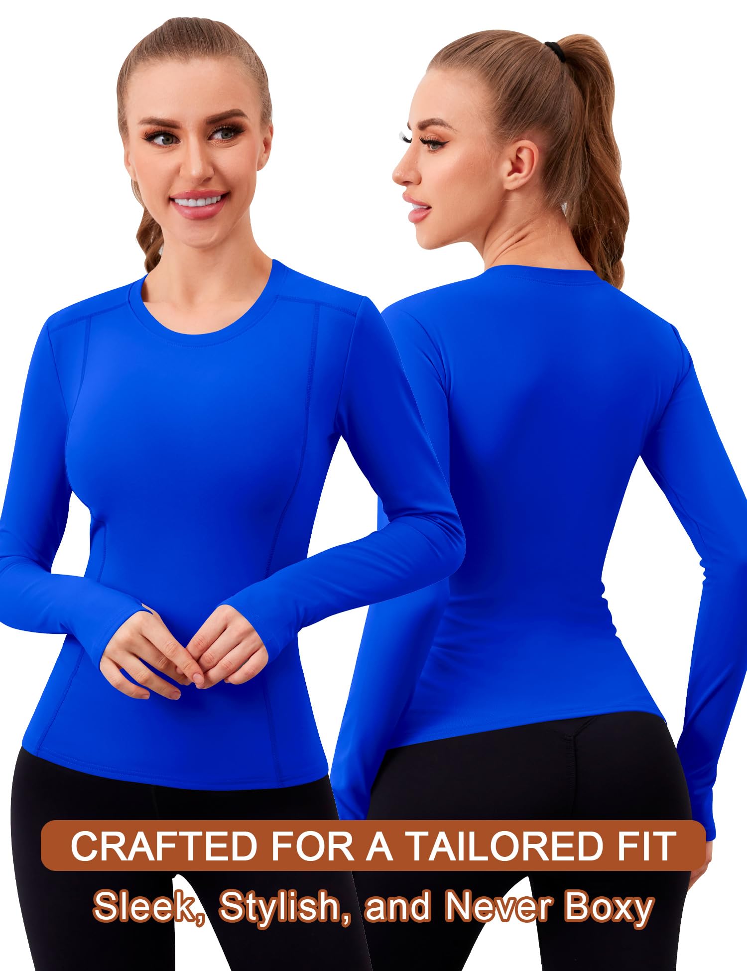 IECCP Theraml - Camiseta deportiva de manga larga para mujer, forro polar, con agujero para el pulgar, ligera, para deportes, gimnasio, yoga, entrenamiento, senderismo, esquí