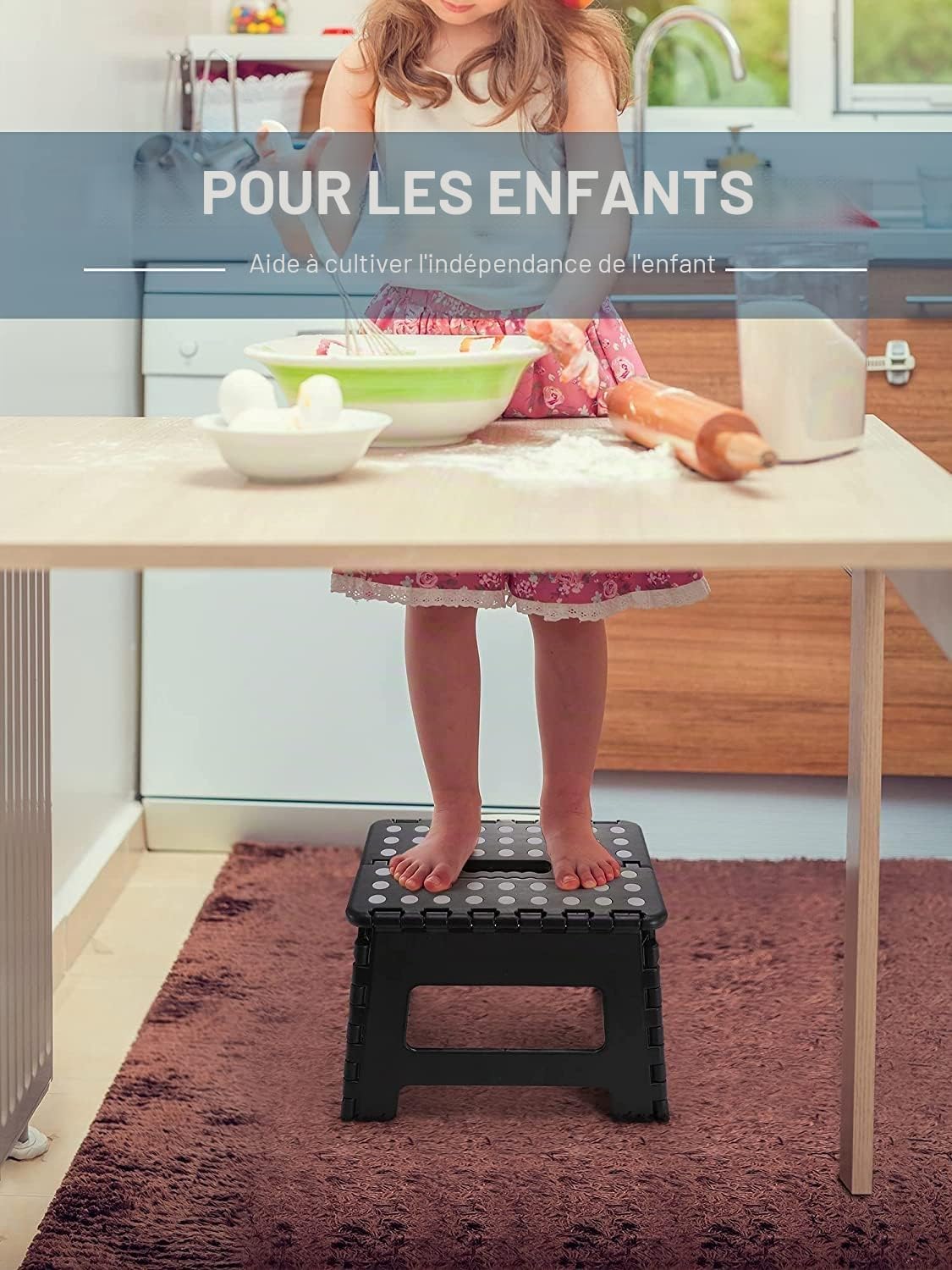 HOUSE DAY Lot de 2 marchepieds pliables de 22,9 cm, robustes avec poignée de transport, marche pliable avec surface antidérapante pour enfants et adultes, design portable pour cuisine, salle de bain