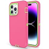 for iPhone 15 Pro Max Case, Dual Layer Shockproof Full Body Cover Military Grade Drop Protection Heavy Duty Protective Phone Case for Apple iPhone 15ProMax 6.7 inch (Rose/Lime)