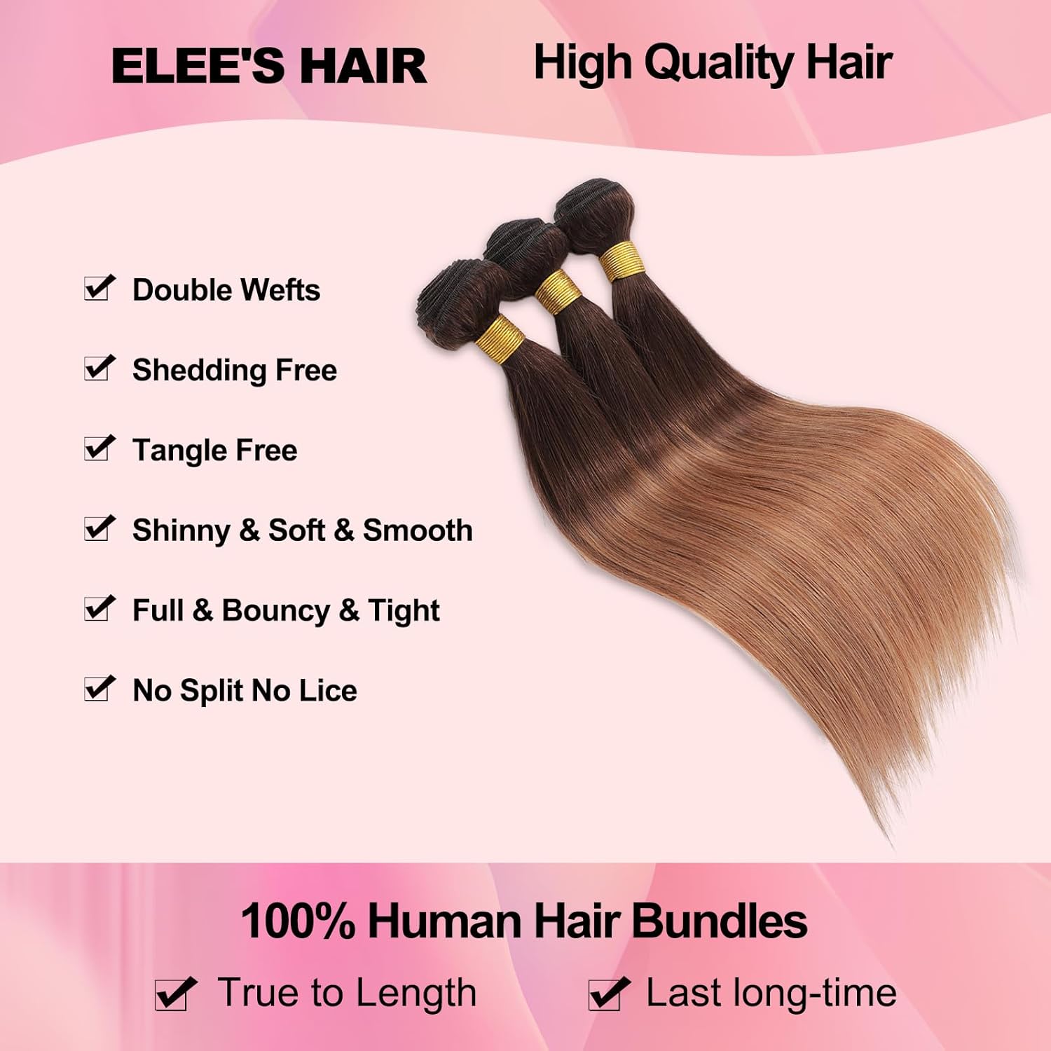 18A Ombre Human Hair Bundles with Closure 2 Tone Ombre 100% Unprocessed Brazilian Virgin Remy Human Hair Straight Human Bundles with Lace Closure Free Part (14 16 18 +12)