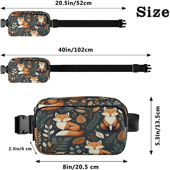 Bum Bag Waist Fanny Pack for Men Women Fox and Leaves Belt Bag Bumbag for Dog Walking Running Cycling Hiking Travel Workout with Adjustable Strap