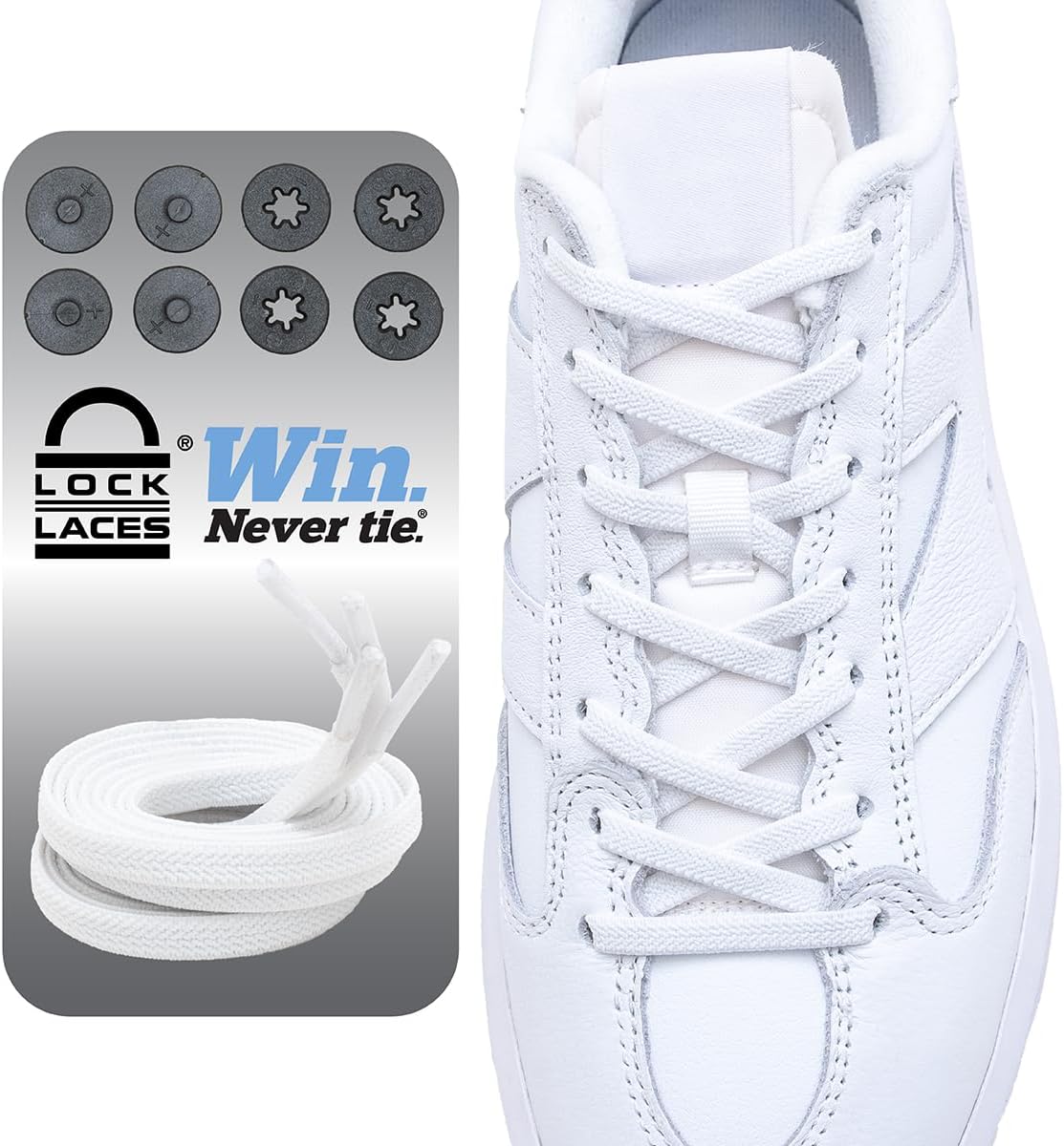 Lock Laces Flat Laces No Tie Elastic Shoelaces – Stylish No Show for Casual & Fashion Shoes – One-Size, Easy to Install