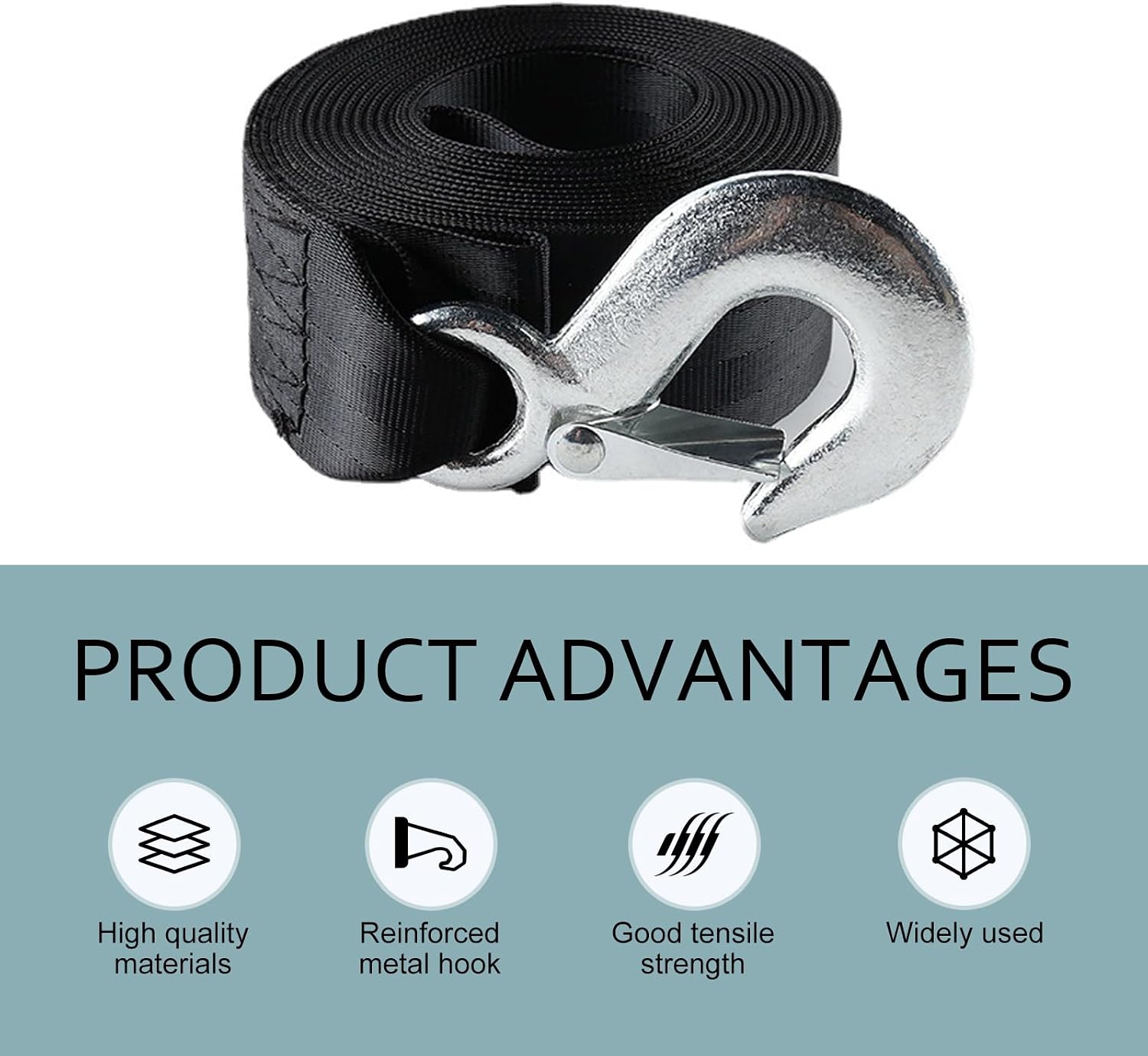 Boat Winch Strap with Hook, 20 ft Heavy Duty Boat Winch Strap, Universal Trailer Strap for Towing Trailer, ATV, Truck, Car, Boat (Black)