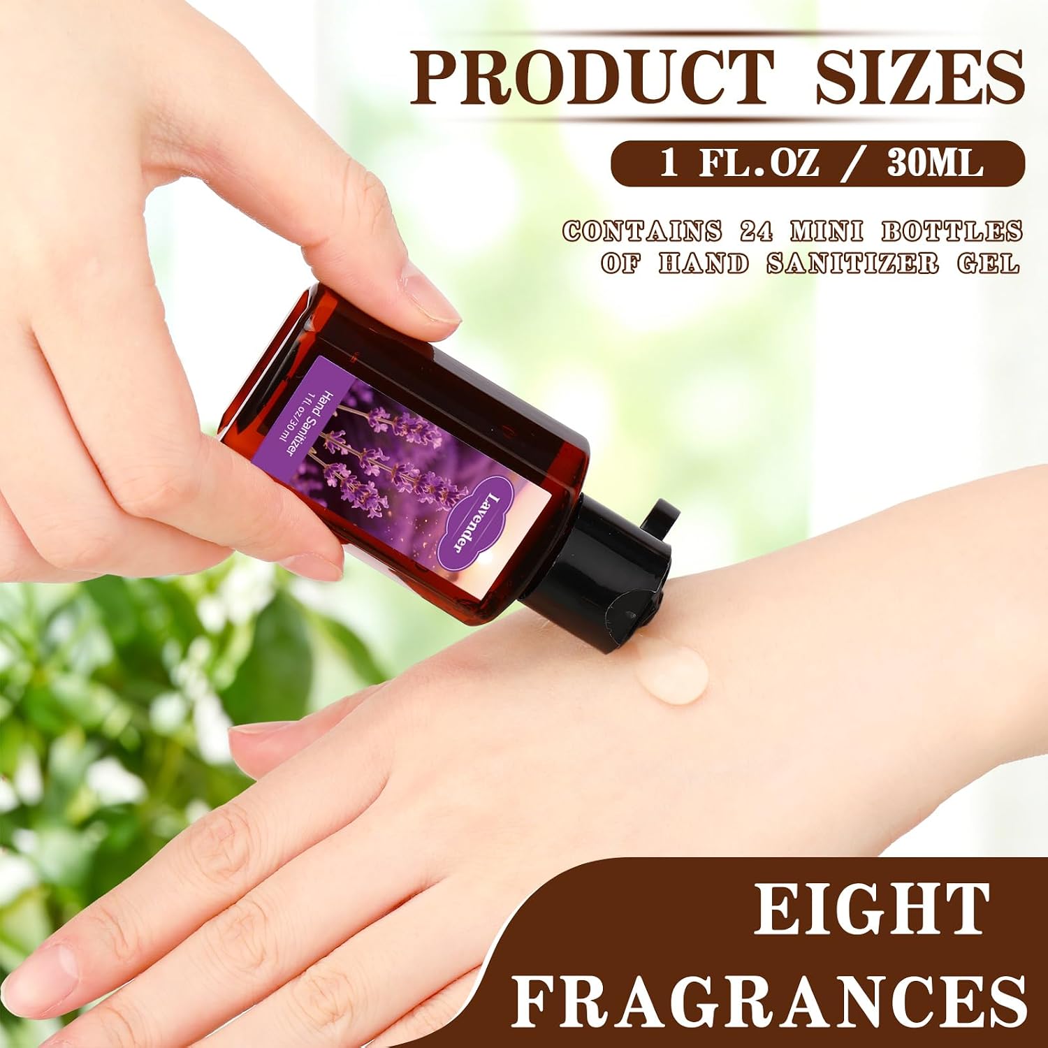 Frienda 24 Pcs Scented Mini Hand Sanitizers Bulk 1 Fl oz Brown Compact Bottle Travel Size Hand Sanitizer Assorted Scents Employee Appreciation Gifts for Coworker Staff Teacher Nurse Thank You Gifts
