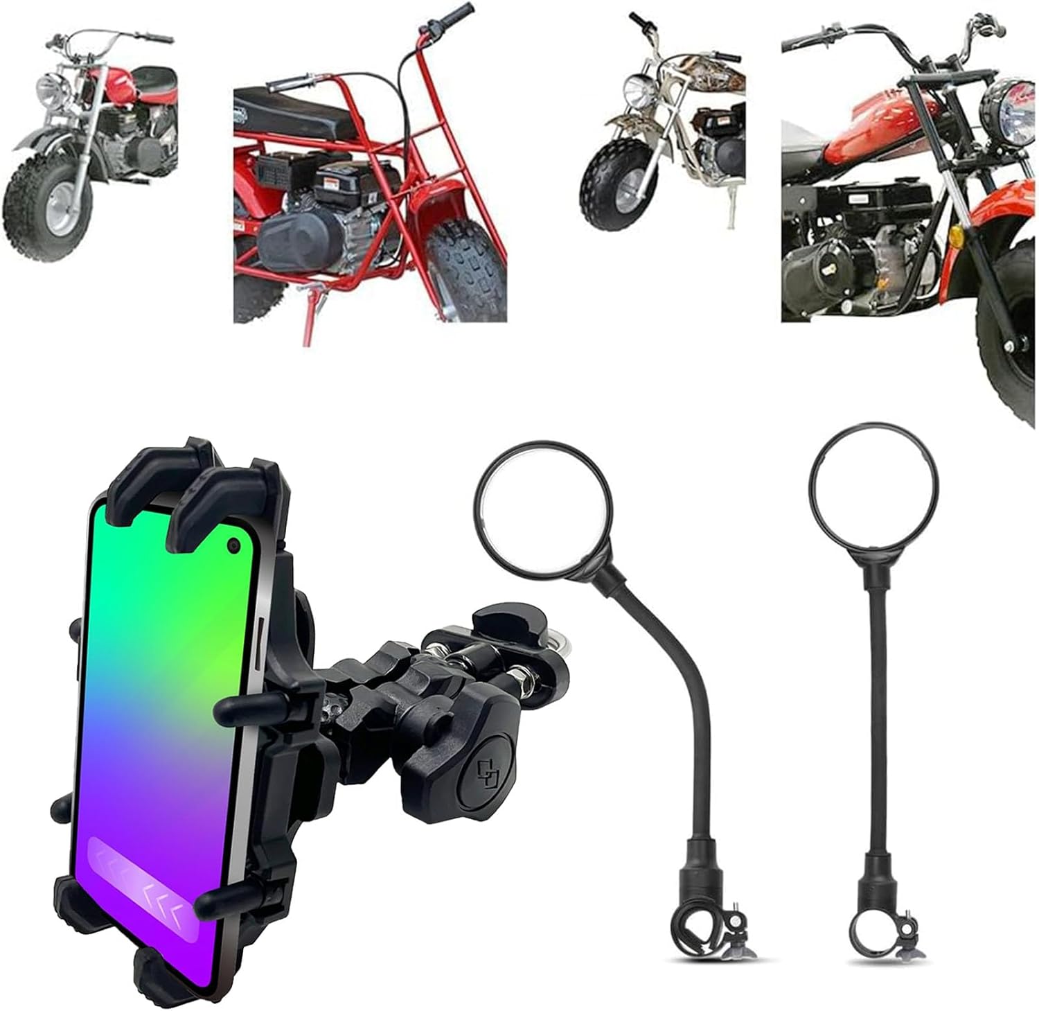 QYMOTO Mini Bike Mirrors and Mini Bike Phone Holder for Coleman CT200U,CT200U-EX,BT200X