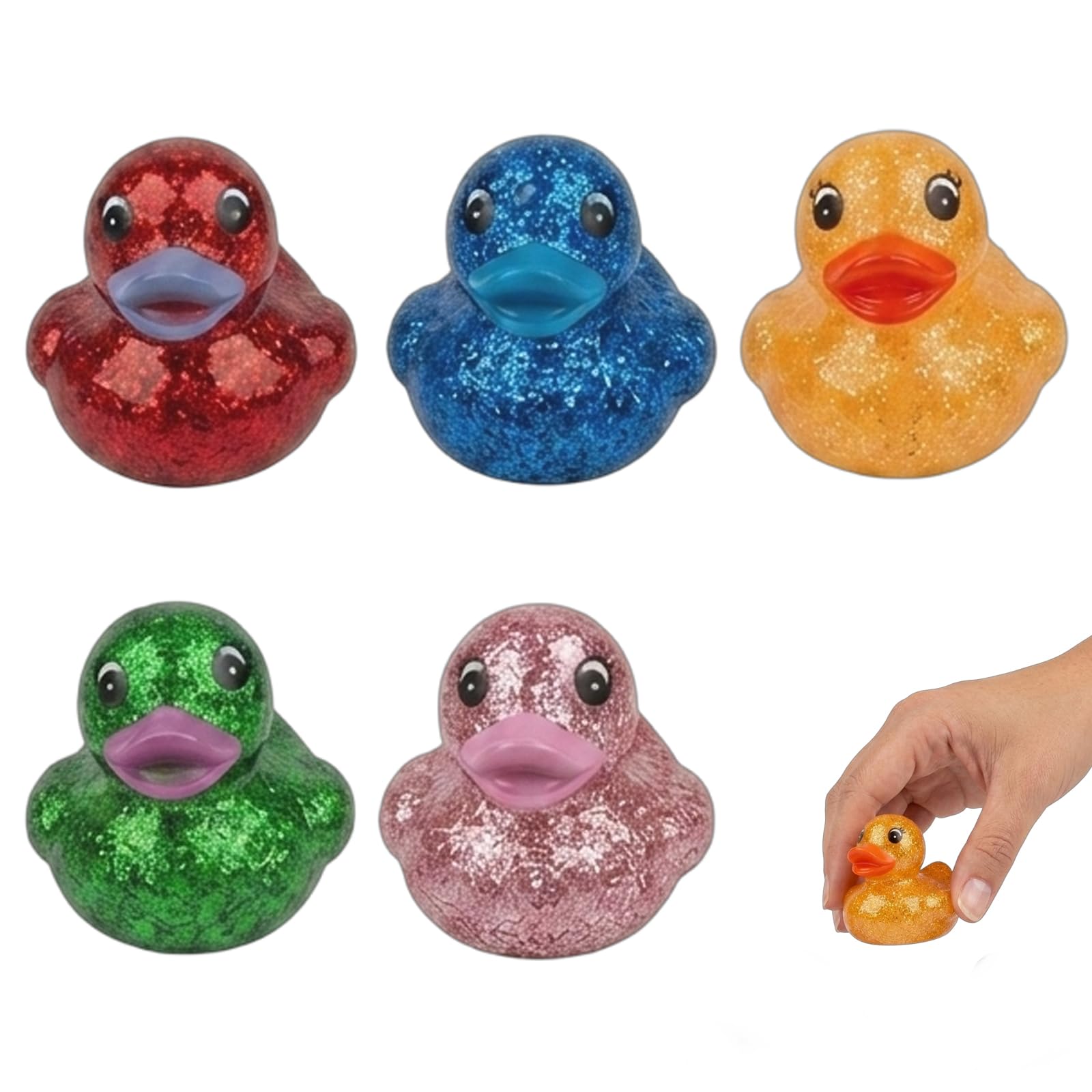 5 PCS Duck Squishy, Sugar Filled Squishies, 5 Assorted Colour Ducks in Red Blue Orange Green Pink, Suitable for Office Decor and Party Favours, Classroom Rewards for Teachers and Workplace Gifts
