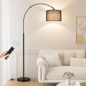 Ambimall Dimmable Arc Floor Lamp with Remote, Color Temperatures and Brightness Adjustable, Arched Floor Lamp with Rotating Head, Over Couch Arched Reading Light for Living Room Black and Black