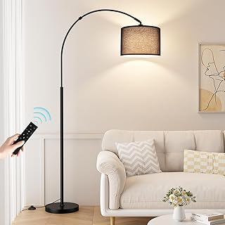 Ambimall Dimmable Arc Floor Lamp with Remote, Color Temperatures and Brightness Adjustable, Arched Floor Lamp with Rotating Head, Over Couch Arched Reading Light for Living Room (Black and Black)
