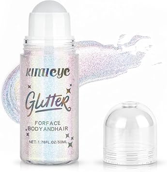 Mermaid Roll-on Face Body Glitter Gel Rave Festival Makeup, 1.69 oz | hair glitter, holographic chameleon shimmer, color changing under light, no messy hands, long-lasting radiance