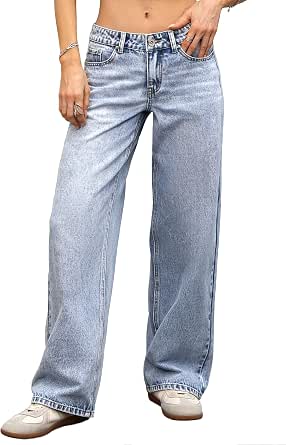 ELLEVEN Low Rise Baggy Jeans for Women, Straight Leg Denim Pants, Y2K Style, Wide Leg, Boyfriend Fit