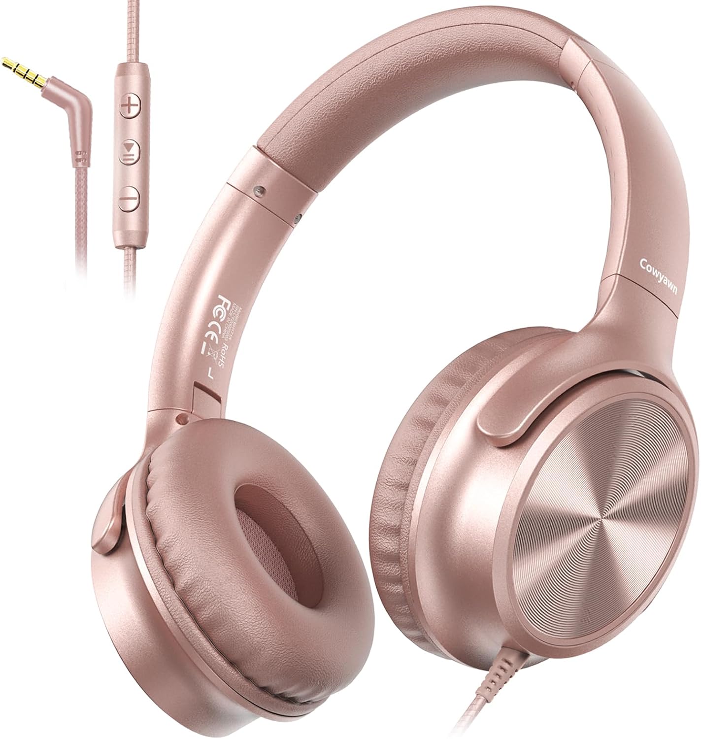 Cowyawn Over Ear Headphones Wired, 3.5mm Foldable Wired Headphones with Microphone, Volume Control, HD Stereo Sound, Lightweight Headphones for Adult/Teens/Chromebooks/Laptop/Computer/Tablets, Black