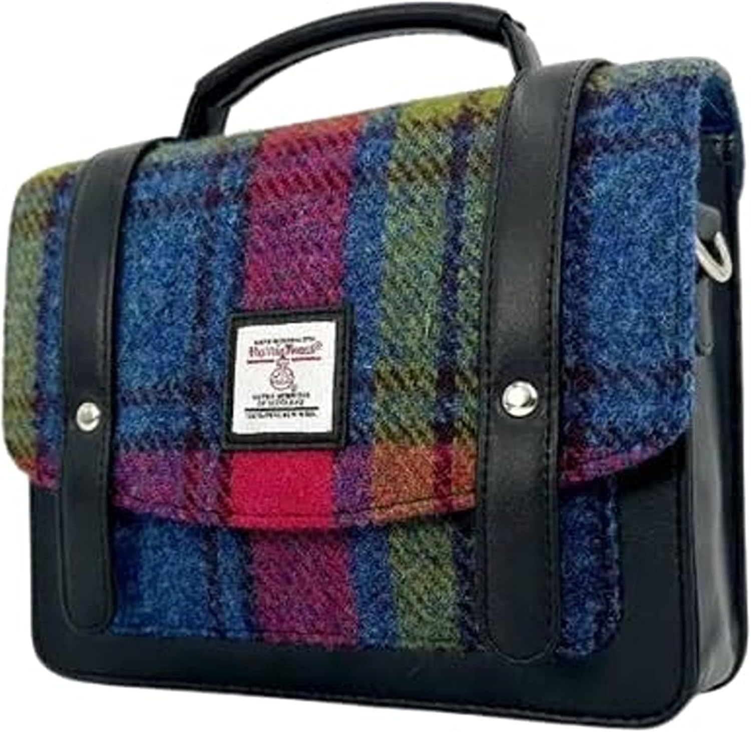 Mini Messenger Handbag for Women, Harris Tweed & Vegan Leather Crossbody Satchel Bag, Authentic Scottish Design