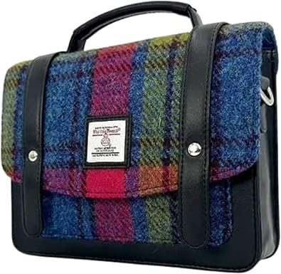 Mini Womens Harris Tweed Vegan Leather Crossbody Messenger Satchel Bag