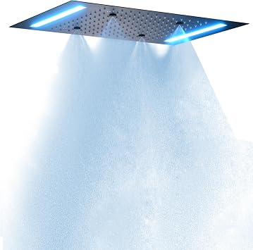 14X20 Inch LED Ceiling Rain Shower Head Rectangle Embedded Type With LED Lights Control Mist And Rain Shower Head, Matte Black