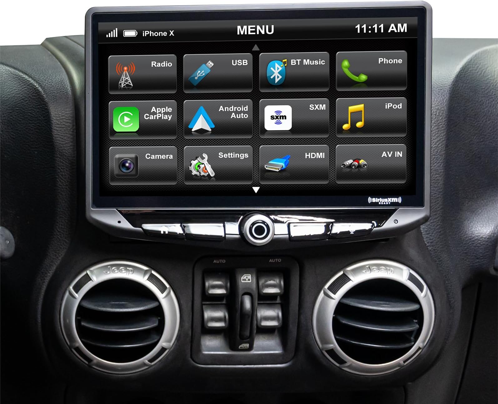 STINGER Wrangler JK Stereo Replacement HD Touchscreen Radio with Android Auto, Apple CarPlay, Handsfree Bluetooth, Dual USB Includes All-in-one Dash Kit & Interface, 2007-2018 (STH10JK)