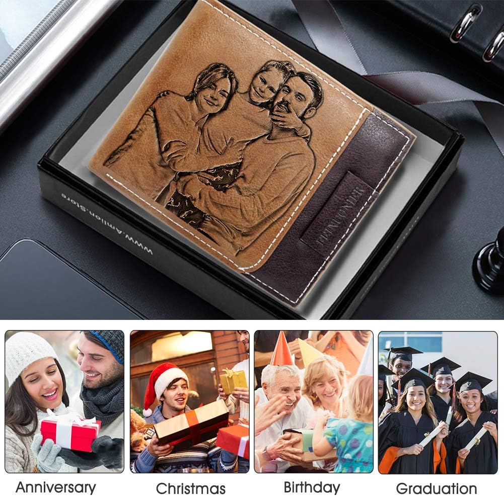 Amlion Personalized Custom Wallets, Engraved Leather Photo Wallet for Men Dad Husband Brown - Image 7