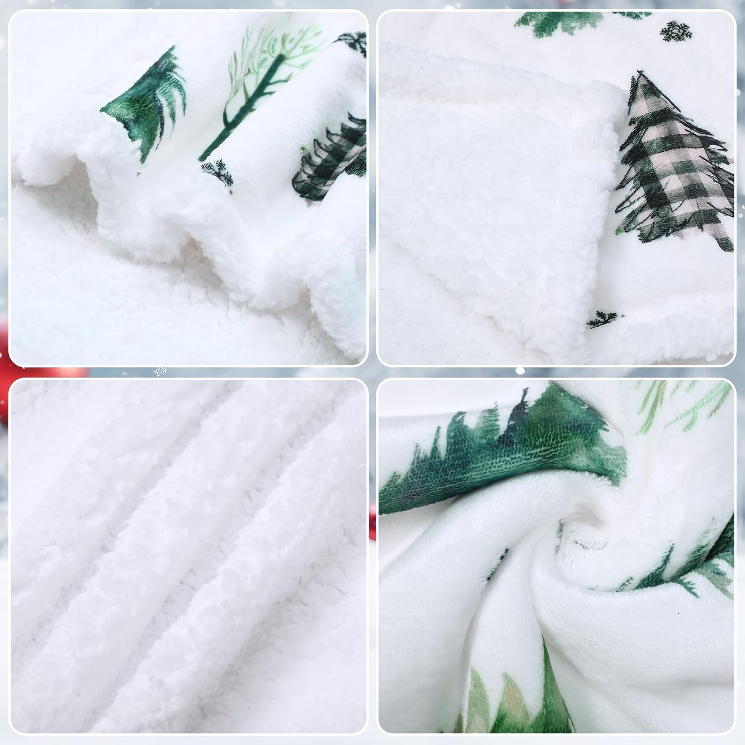 Christmas Sherpa Throw Christmas Tree Fleece Blanket 50 x 60 Inch Winter Xmas Plaid Tree Reversible Microfiber Blanket Holiday Decorative Soft Blankets for Gift Couch Bed(Green) - Image 3