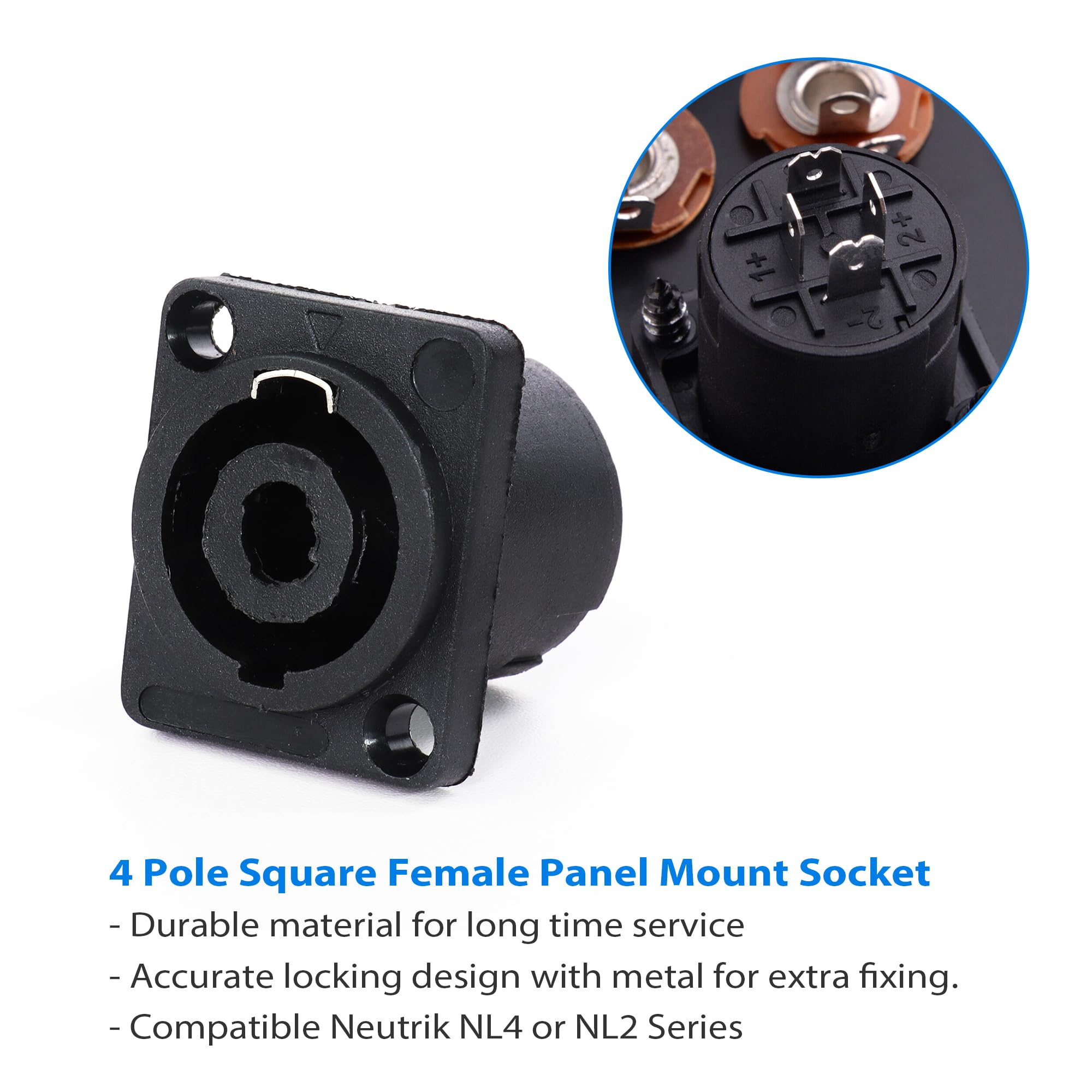 Cavo Speakon a 4 conduttori a filo nudo, calibro 12, cavi SpeakON a estremità aperta, spina maschio Twist Lock NL4FC con presa per montaggio a pannello NL4MP per audio domestico, PA, DJ, palco, 1