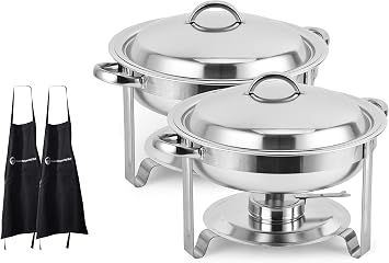 [Set of 2] Round Chafing Dish Buffet Set Stainless Steel 4 Quart Capacity