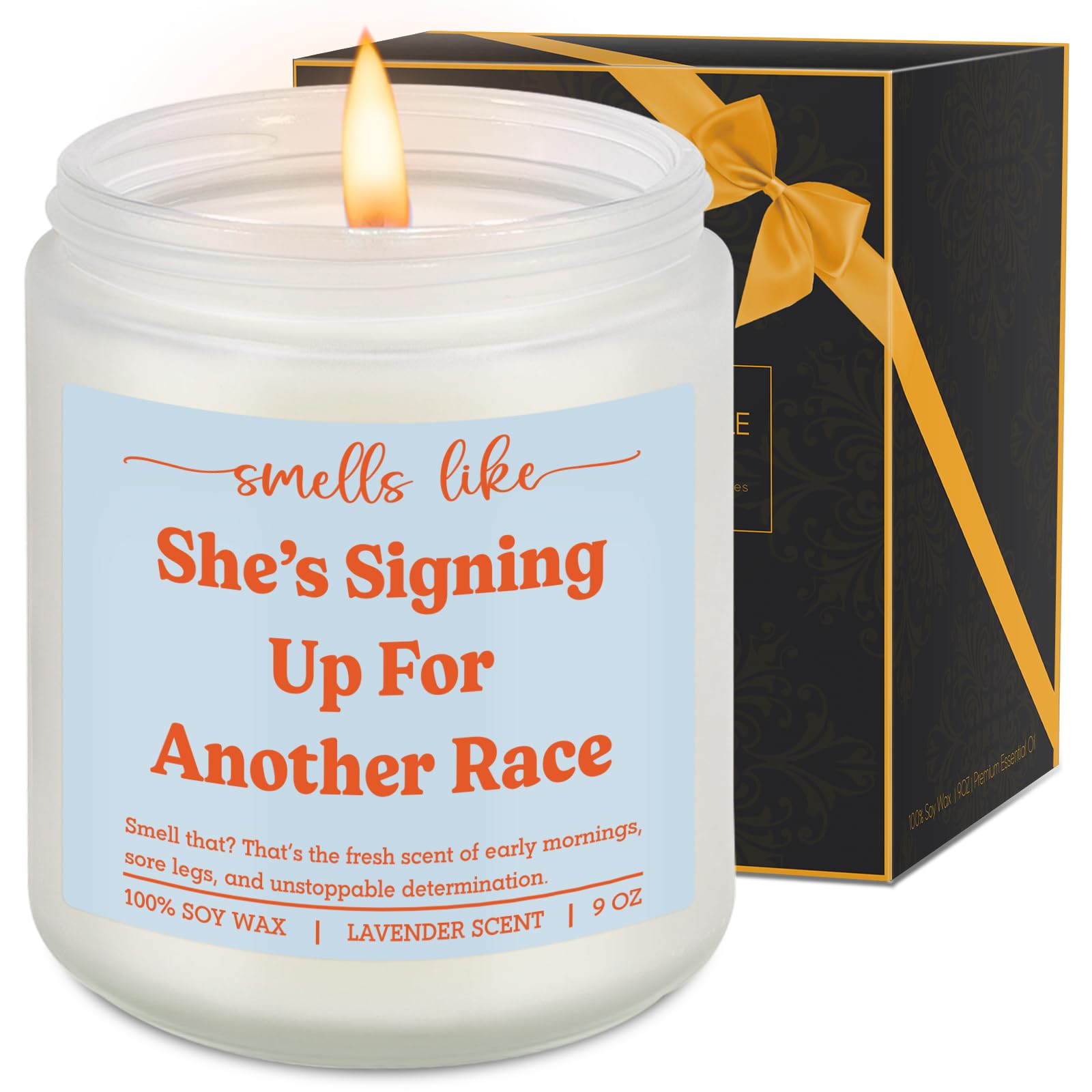 LEADO Scented Candle, Gifts for Runners Women - Marathon, 5k, Running Essentials for Women - Funny Mothers Day, Birthday, Running Gifts for Marathon Runners, Female, Girl, Her, Mom - Race Day Candle