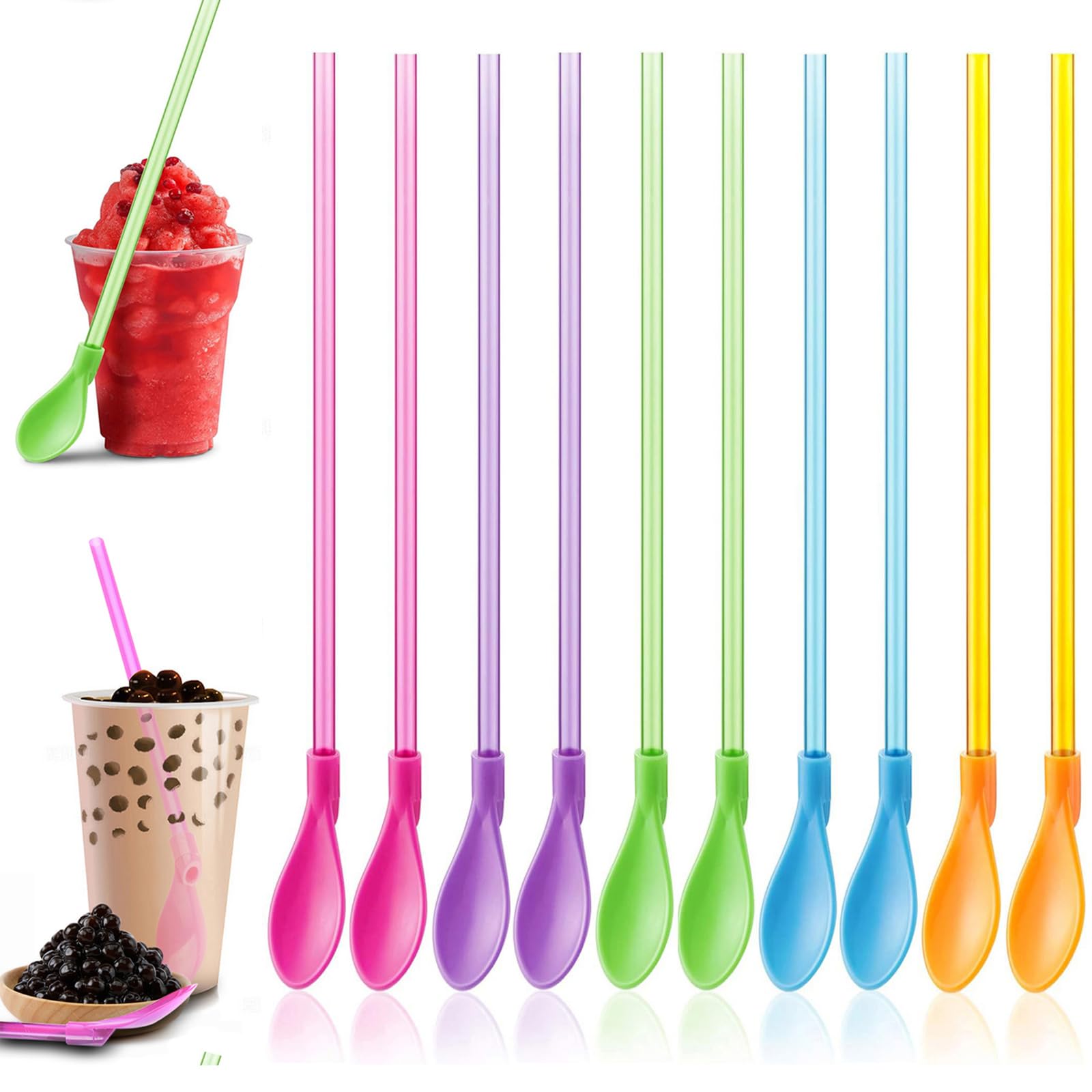 Pailles cuillères réutilisables x10 en inox pour smoothie et cocktail