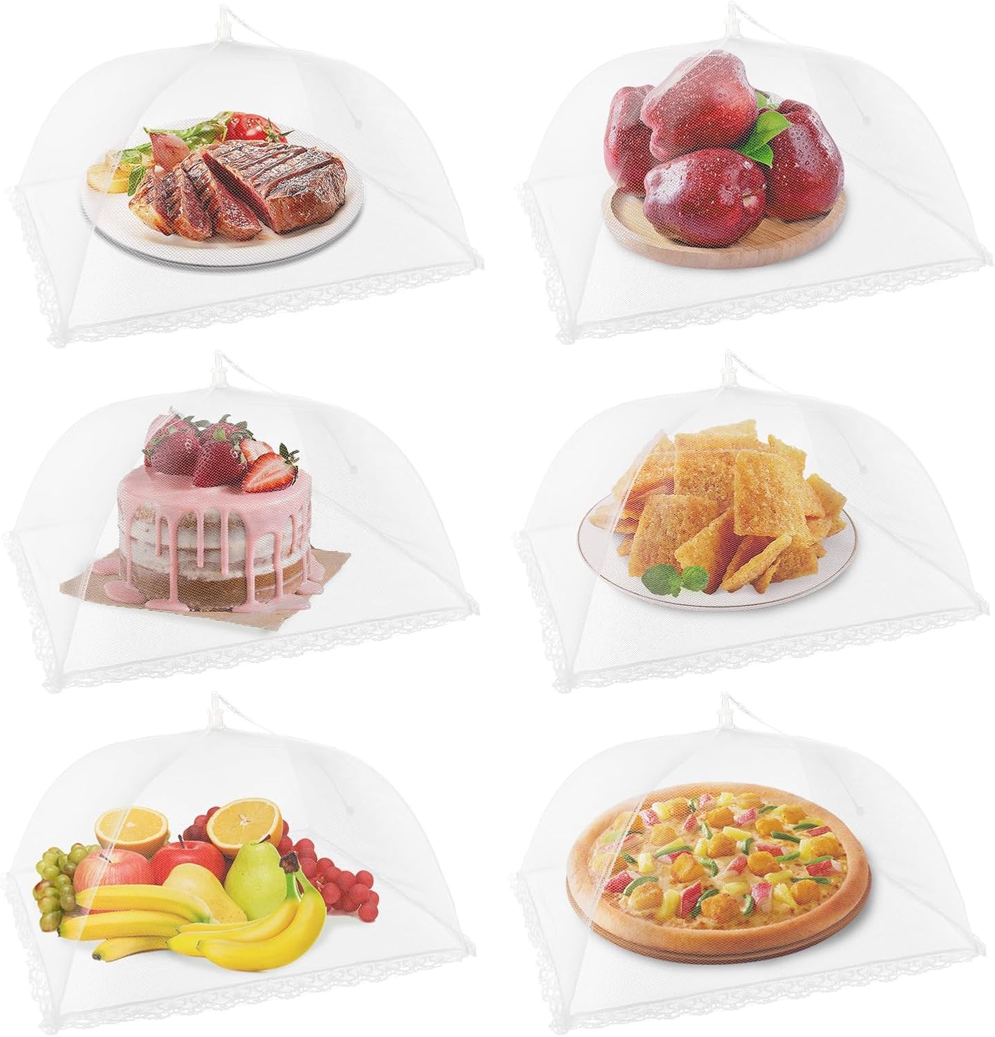 EtaMoon 2 Pack Food Serving Tents 14 Inch Pop-Up Encrypted Mesh Food Covers, Keep Flies Bugs Mosquitoes Away, Fine Net Screen Umbrella for Outdoors, Parties Picnics, BBQs, Reusable and Collapsible-image-18