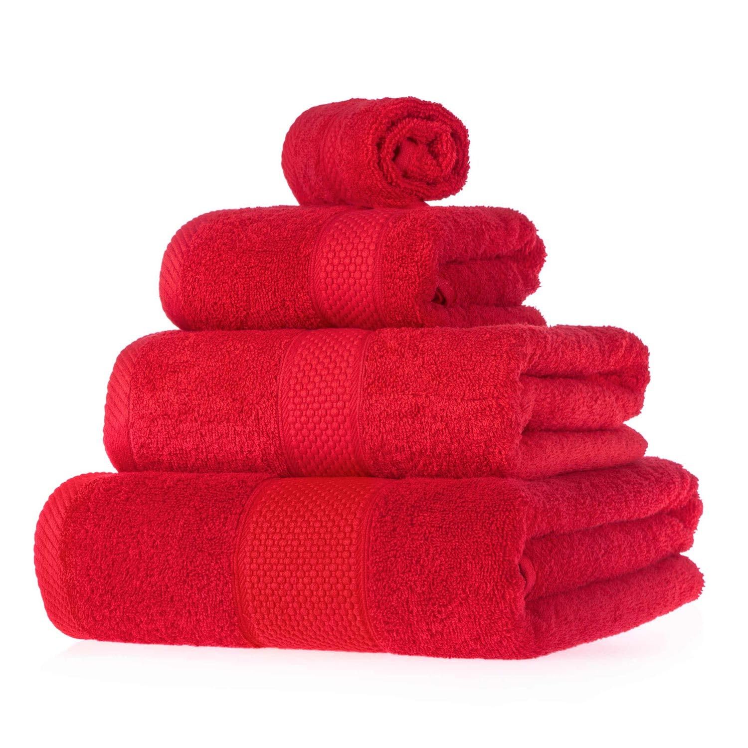 HOMESCAPES Red Turkish Cotton 4 Piece Towel Set Soft & Absorbent 500 GSM Heavyweight Face Cloth, Hand Towel, Bath Towel & Bath Sheet Towel Bale