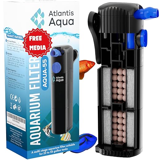 Atlantis Aqua™ Internal Filter for Aquarium | Fish Tank Filter | 20 Gallon Fish Tank Filter up to 100 Gallon, Crystal Clear Water & Healthier Fish | Submersible Aquarium Filter, Filter for Fish Tank