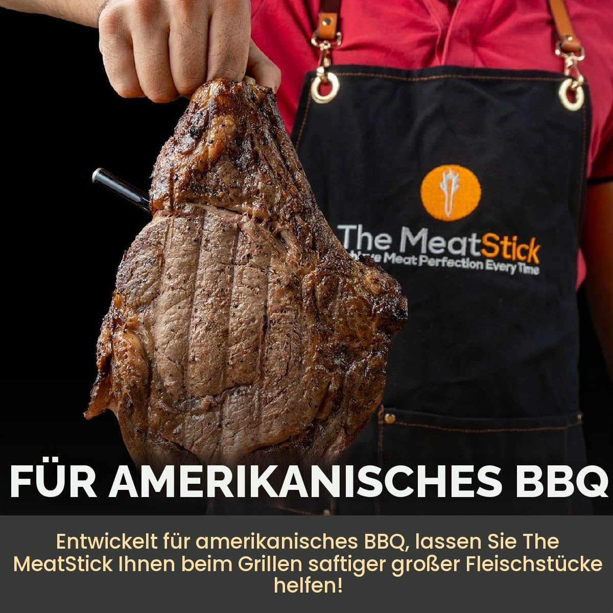 The MeatStick Thermometer mit App I kabelloses Fleischthermometer mit 10m Reichweite I präzises Temperaturmessgerät bis 300°C I Grillthermometer mit 92mm Temperaturfühler inkl. Xtender-Ladegerät