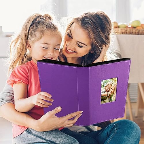 Miniatura 6 de Ywlake - Álbum de fotos de 4 x 6 pulgadas, 300 bolsillos, álbumes de fotos de cuero con capacidad para 300 imágenes solo horizontales, color morado