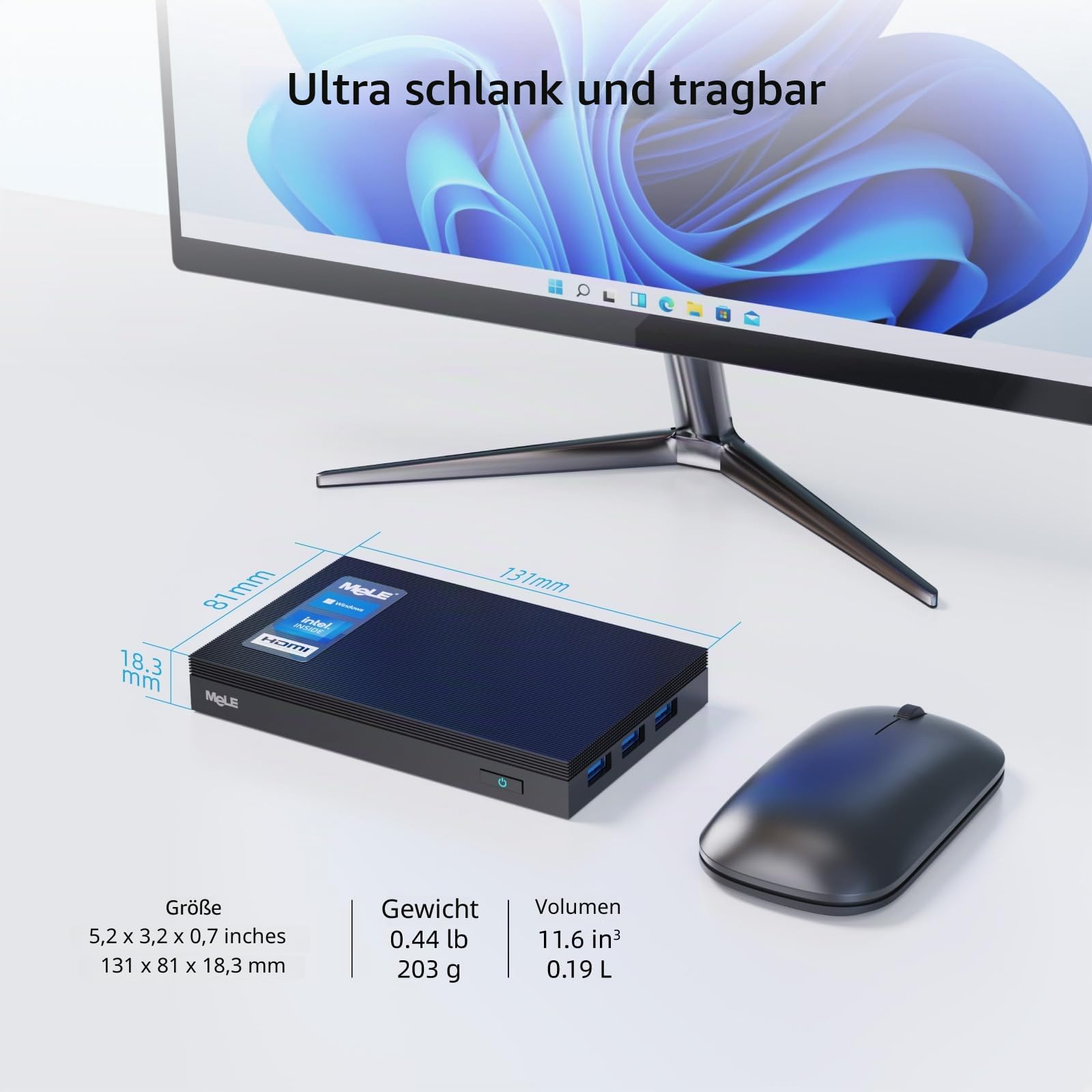 MeLE Lüfterloser Mini-PC Windows 10 Pro Celeron J4125 8GB DDR4 256GB eMMC Ultra-Thin Mini Desktop Computer 4K HDMI x2, Dual Band WiFi, USB x4 Gigabit Ethernet, BT 4.2
