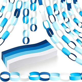 Lincia 600 Sheet Paper Chain Garland Strips 1x8 Inch with Double Sided Tape, DIY Construction Paper Chains for St. Patrick's Day, Easter, Spring Party Decorations, Crafts Supplies (Blue Gradient)