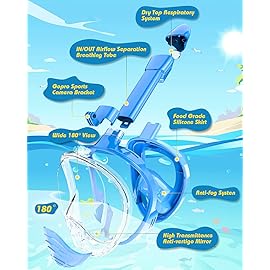 QingSong Kids Snorkel Mask Full Face, Snorkeling Set with Camera Mount, 180 Degree Panoramic View Snorkeling Gear Anti-Fog Anti-Leak