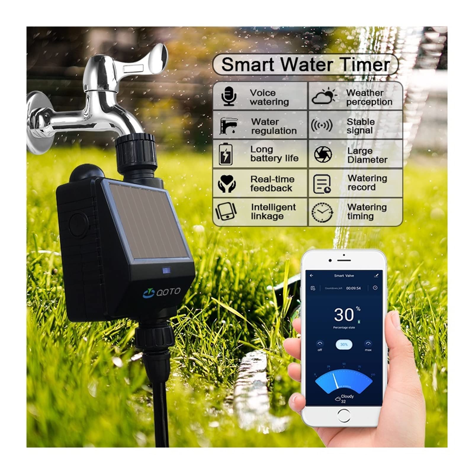 Solar WIFI Temporizador de riego Válvula de bola Gardín Controlador de riego inteligente Riego automático Temporizador de agua Sistema de riego inteligente(Only controller)