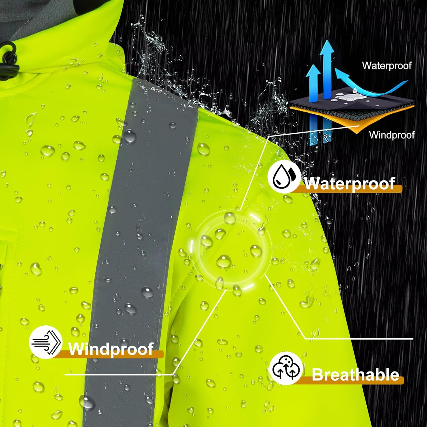 VENDACE Hi Vis Reflective Safety Jackets for Men Softshell Waterproof Class 3 High Visibility Work Jacket Polar Fleece Lining - Image 6