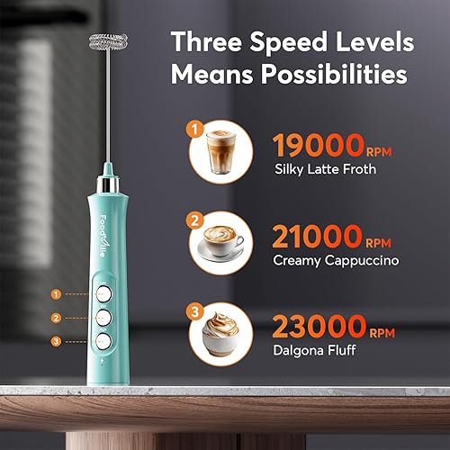 Miniatura 5 de MF02 Espumador de leche recargable de mano con batidor de acero inoxidable para capuchino, café con leche, café a prueba de balas, dieta Keto,