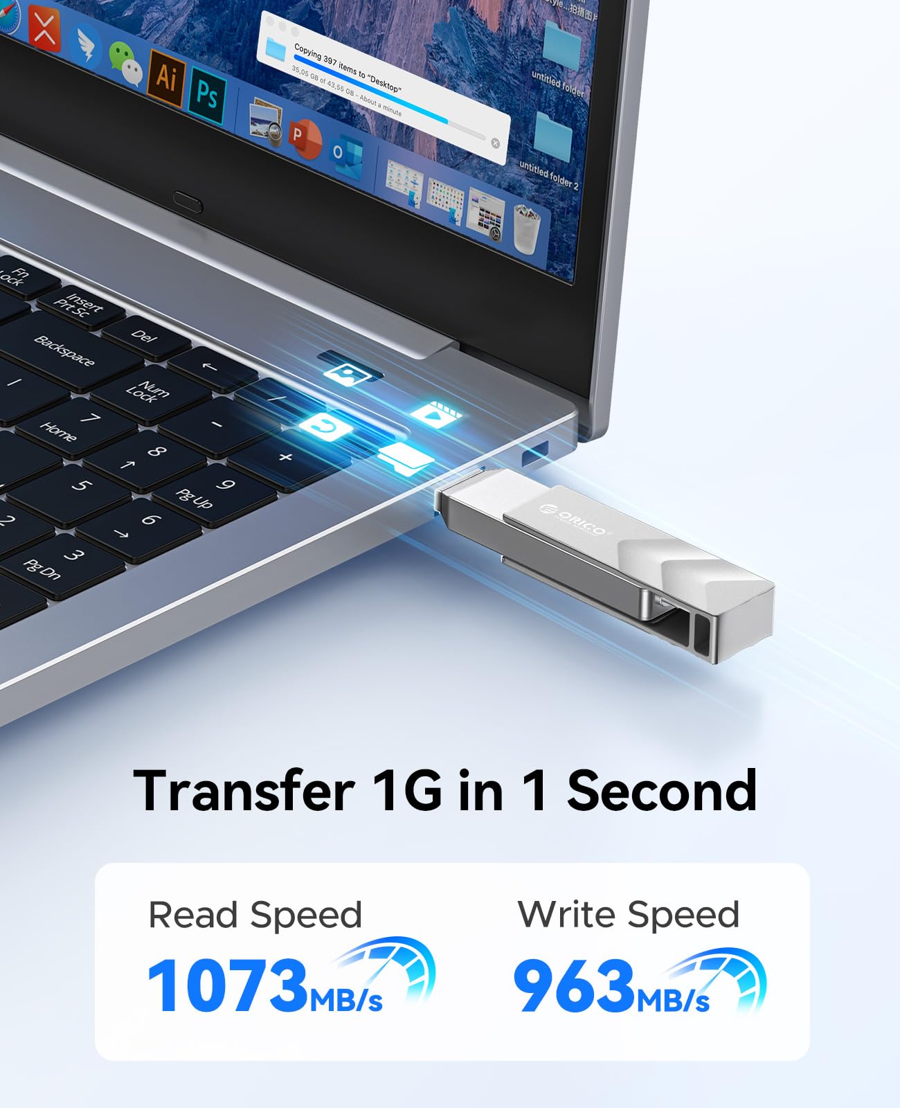 ORICO 1TB Externo SSD hasta 1050 MB/s, USB3.2 Gen2 Disco Duro Externo SSD, Unidad de Estado Sólido para iPhone 16 Serie, iPhone 15 Serie, Smartphone Tipo C, Mac y Vehículo G202