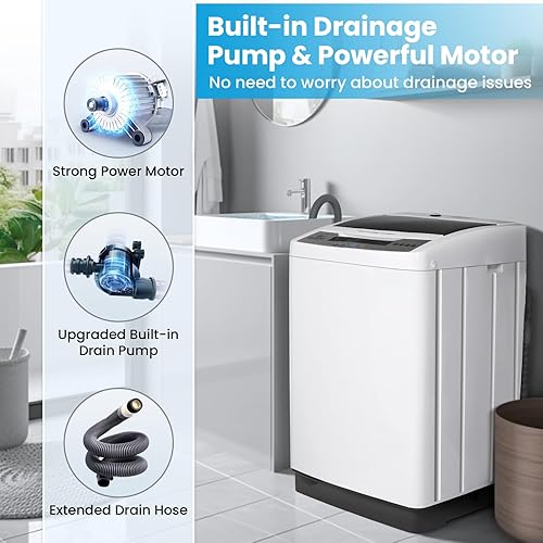 Miniatura 5 de Nictemaw Portable Washing Machine 13.5Lbs, 1.8Cu.ft Compact Laundry Washer With 10 Programs 8 Water Leves LED Display & Drain Pump for Apartment