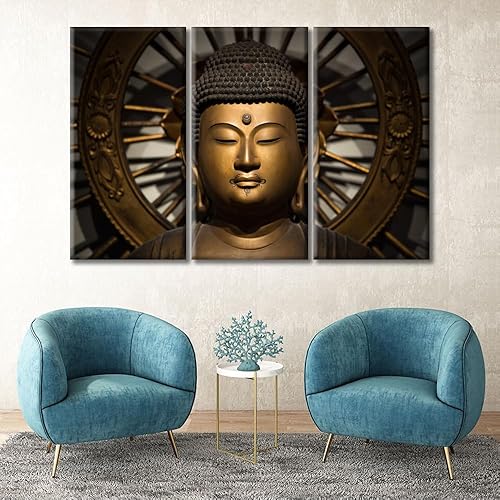 Vista 180 de TUMOVO Wall Art for Living Room Buddha Sculpture Flower Paintings Canvas Wall Art 3 Panel Wall Art Canvas Artwork Wall Decor Large Wall Decor Canvas