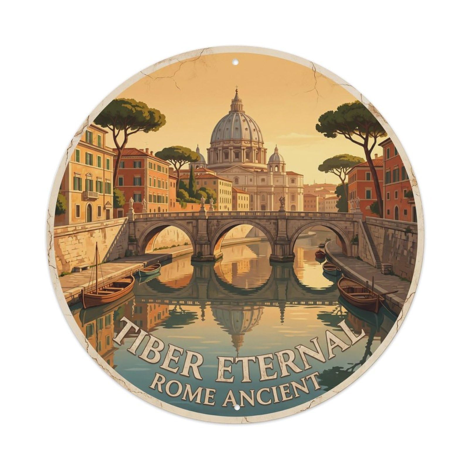 Vintage Travel Tiber Rome AncientMetal Tin Sign