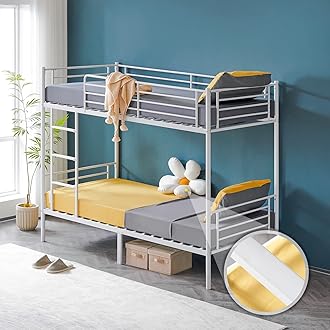 VINGLI Bunk Bed Twin Over Twin Bunk Bed for Kids/Adults with Stairs Flat Rungs, Metal Double Decks Bed, White