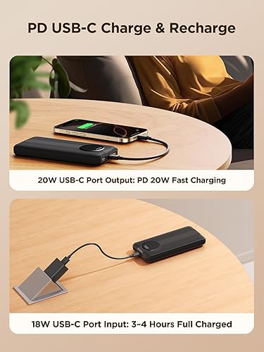 Miniatura 5 de Aioneus Cargador portátil, banco de energía de 10000 mAh con cables integrados, cargador de batería de carga rápida USB C de 22.5 W, cargador de