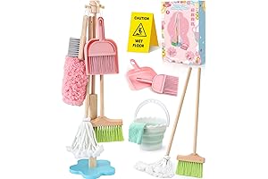 Cleanup Time Fun With Our 12-Piece Wooden Kids Cleaning Toy Set!