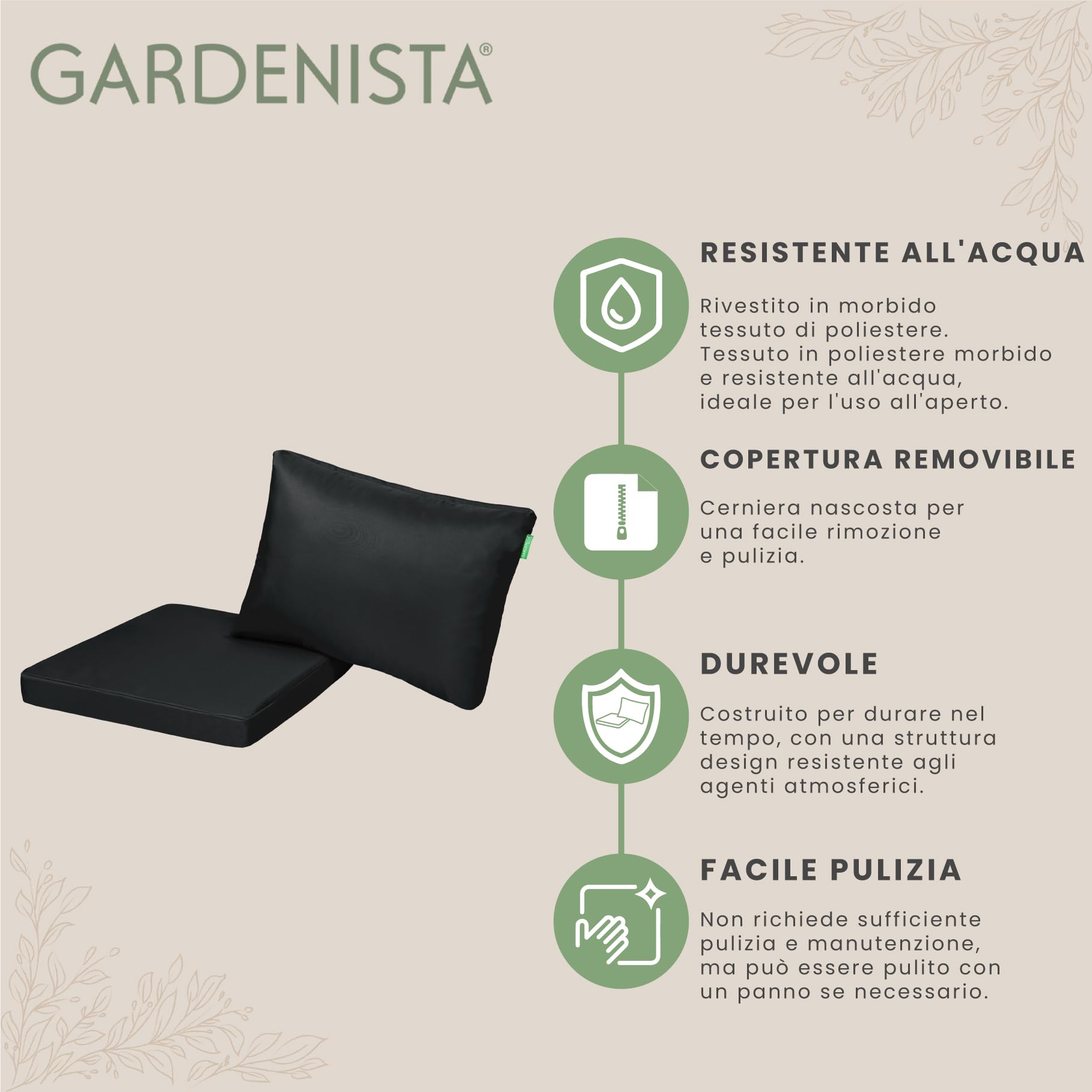 Gardenista Cuscini per Sedili Esterni per Mobili in Rattan California Keter Allibert | Resistente all'acqua Cuscino Imbottiti per Sedie | Leggera Sedia da Giardino Cuscini (4, Nero)