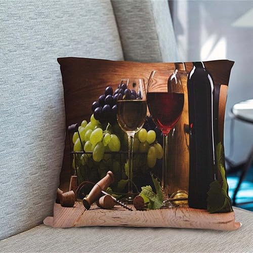 Miniatura 5 de Funda de almohada, uvas verdes, vino tinto y tapón de corcho, suelos de madera, funda de almohada decorativa, funda de almohada moderna para sofá,