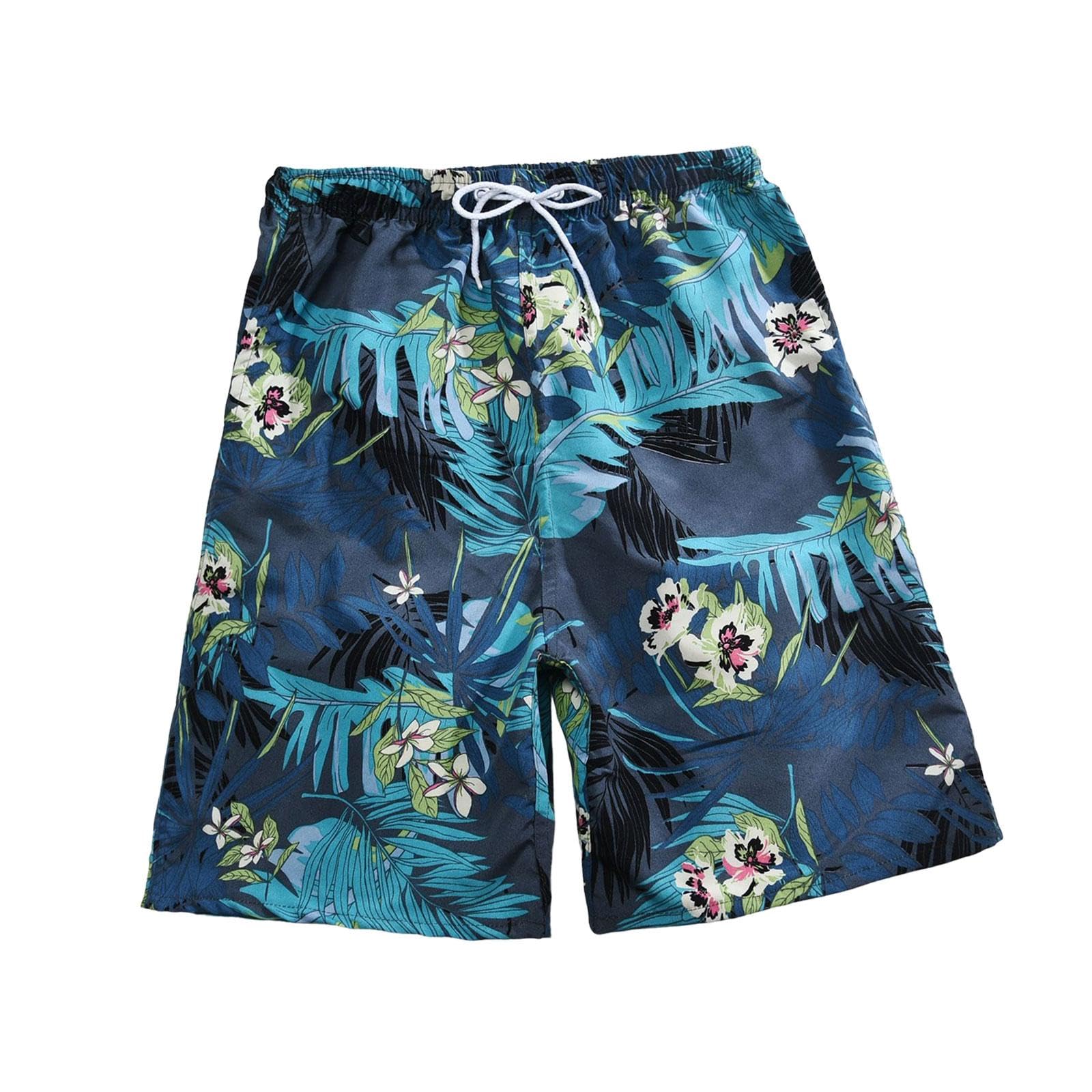 Men's Swim Trunks Without Mesh Liner Loose Big Quick Drying Printed Beachwear 2XL Blue-image-18