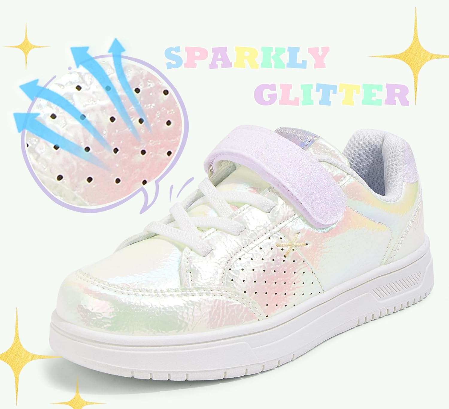 LUCKY STEP Kid's Glitter Walking Shoes Shiny Sparkly Sequins Fashion Sneakers Hook and Loop Athletic Unisex-Child Casual Running for Children/Boys/Girls - Image 2