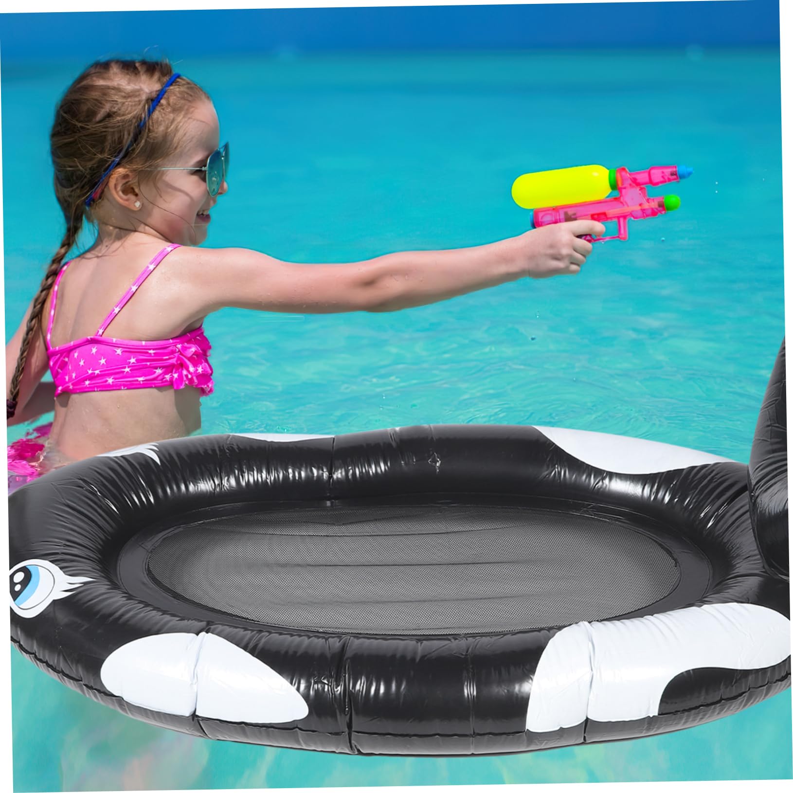 Tappeto Galleggiante Gonfiabile Nero in Pvc per Adulti, Letto Acquatico | Atmosfera Estiva, Design Motivo Grazioso, Uso in Piscina per Feste, Struttura Sigillata e Delicata sulla Pelle